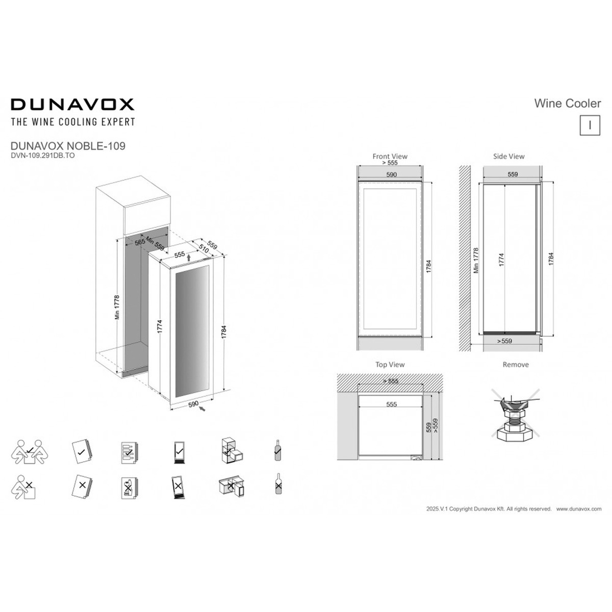 Винный шкаф Dunavox DVN-109.291DB — компрессорный шкаф для длительного хранения и выдержки винной коллекции