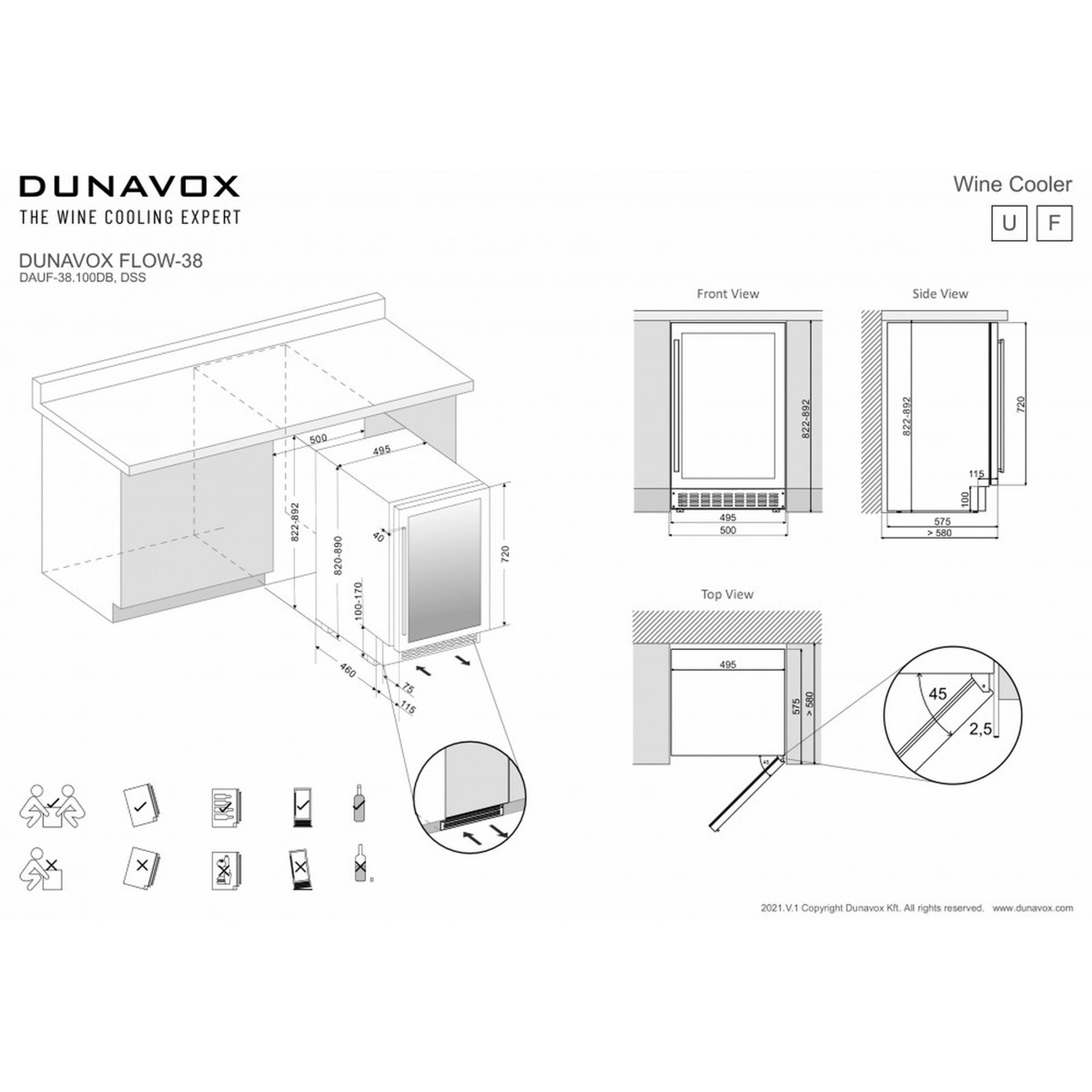Винный шкаф Dunavox DAUF-38.100DB — компрессорный шкаф для длительного хранения и выдержки винной коллекции