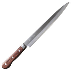 SENZO CLAD Нож Слайсер 240 мм, коричневая рукоять - PAKKAWOOD, сталь AUS-10 (59-60 HRC) SanMai (3 слоя). Производство Япония