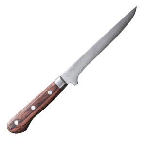 SENZO CLAD Нож Разделочный 165 мм, коричневая рукоять - PAKKAWOOD, сталь AUS-10 (59-60 HRC) SanMai (3 слоя). Производство Япония
