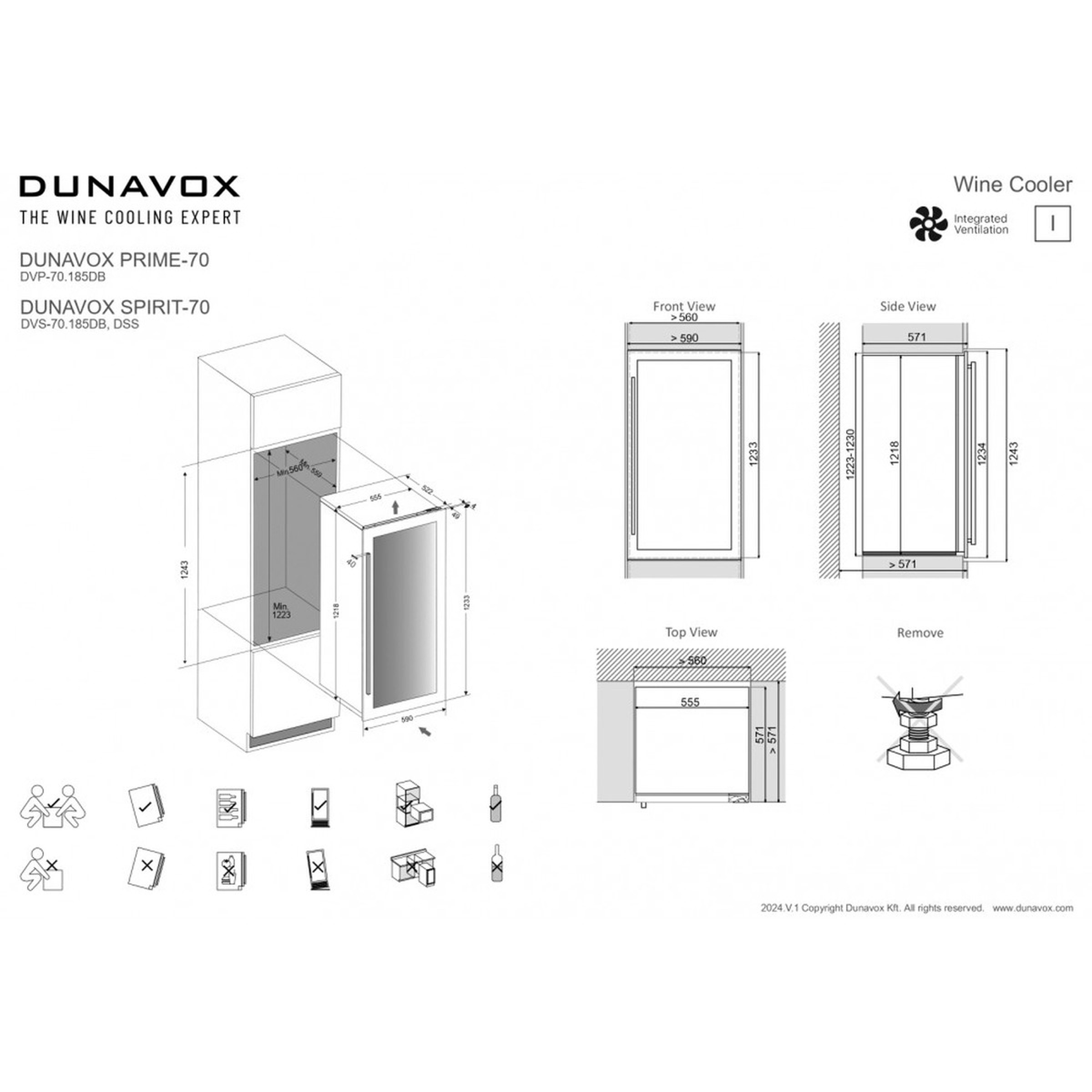 Винный шкаф Dunavox DVP-70.185DB — компрессорный шкаф для длительного хранения и выдержки винной коллекции